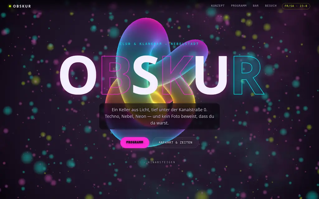 Screenshot der OBSKUR Club-Demo